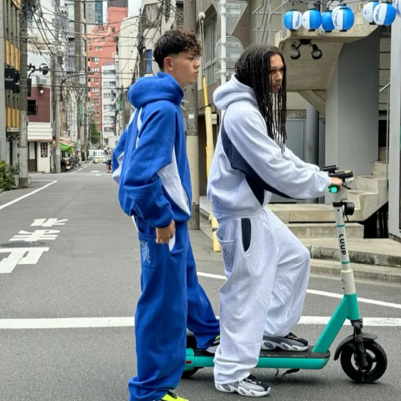 Y2K fashionable mens and womens high street Japanese casual sports letter embroidery hooded sweatshirt and pants set 260311