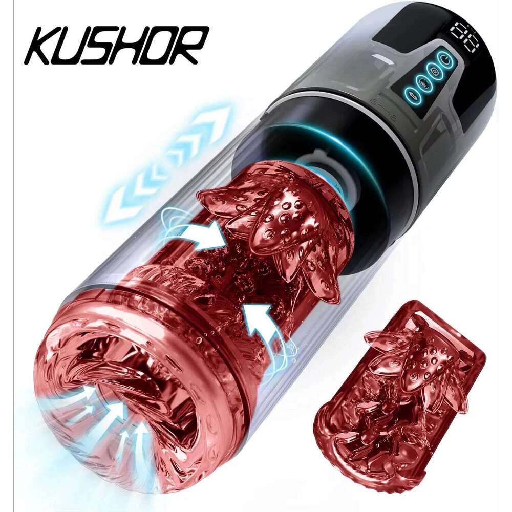 KUSHOR 4in1 Automatic Male Mastubator LCD Masturbation Cup with 7 Sucking& Thrusting& Rotating Modes Pocket Pussy Man Sex Toys Z260312