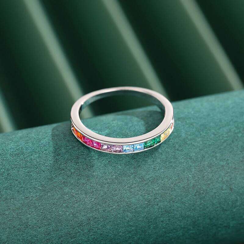 Huitan Bright Square Colorful Zirconia Thin Ring Fashion Finger Band Jewelry for Daily Life Versatile Stylish Accessories Gift H260312