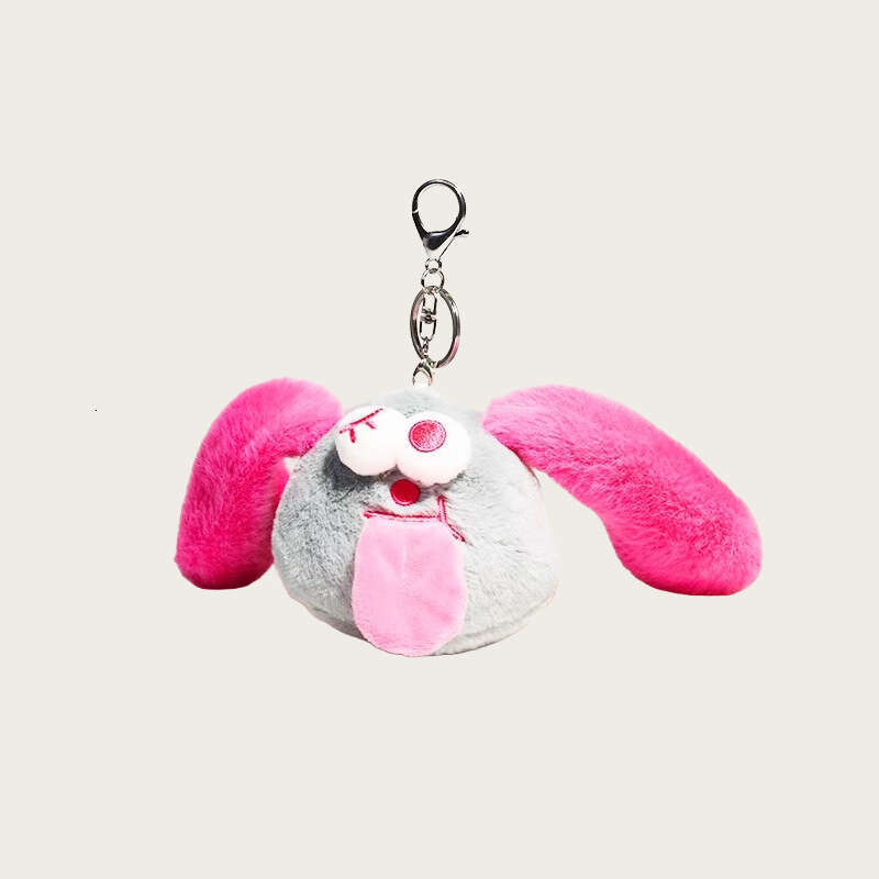 and Adorably Ugly Big-Eared Puppy Sticking Out Tongue Plush Toy, Cute Little Monster Pendant, Cartoon Keychain for Women