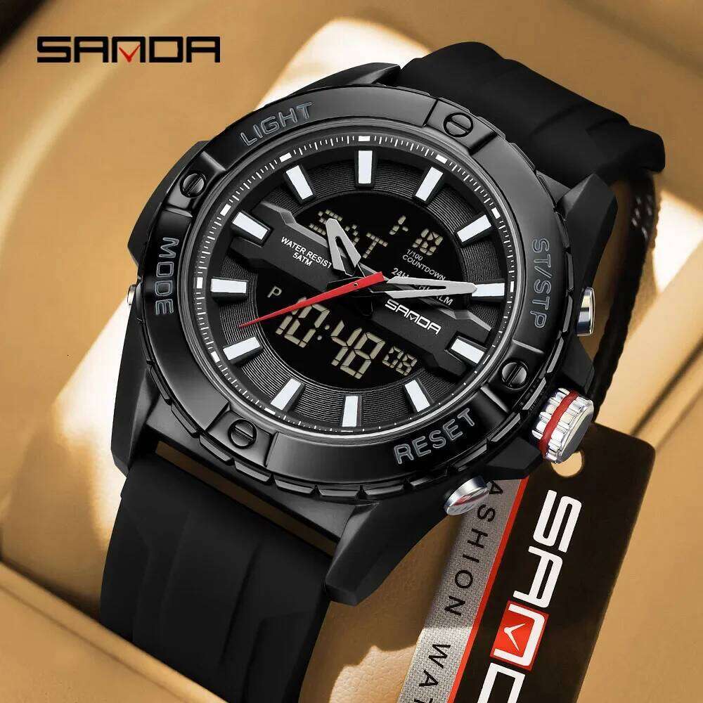 SANDA 5111 new electronic military sports multifunctional waterproof night light LED dual display men's watch 2026