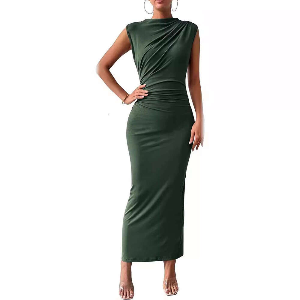 2026 European and American Foreign Trade Cross-Border Women's Clothing Spring Summer Hot-Selling Sleeveless Back Split Ruched Bodycon Dress
