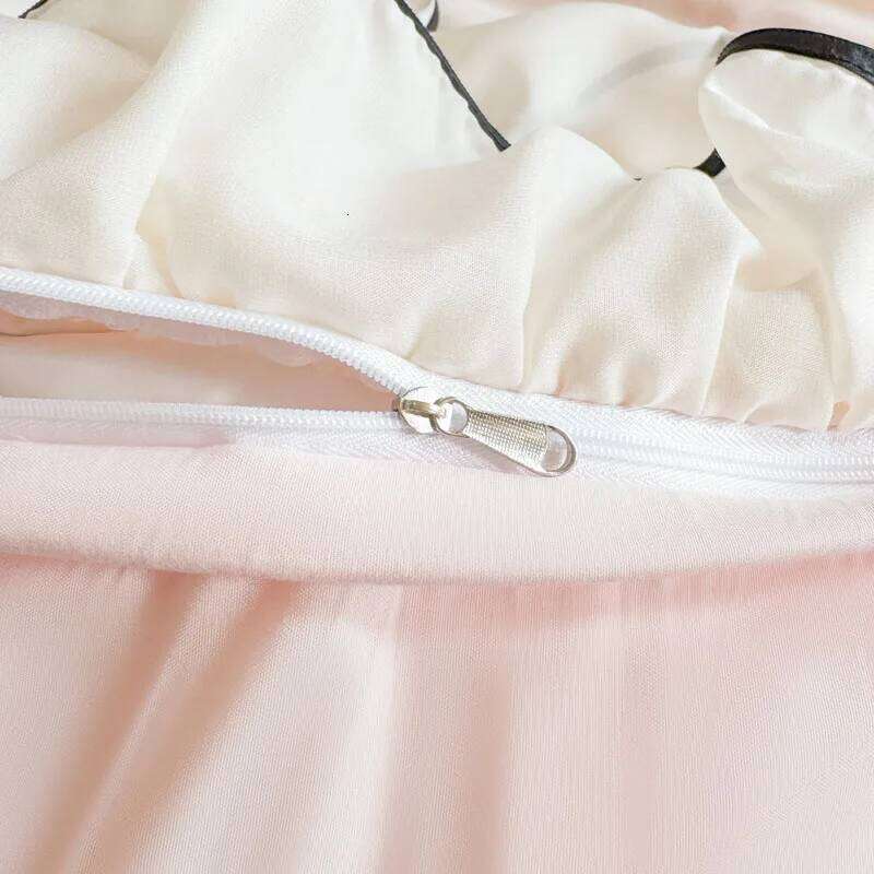 Romantic Lace Princess Black Bow Bedding Pink Korean Style Duvet/Comforter Cover Set Bed Sheet/Fitted Sheet Pillowcases 4Pcs H260312