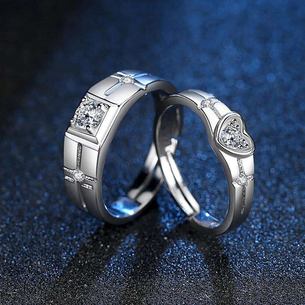 Real 925 Stelring Silver Woman's New Jewelry Heart Square Crystal Zircon Couple Ring For Men XY0390 W260311