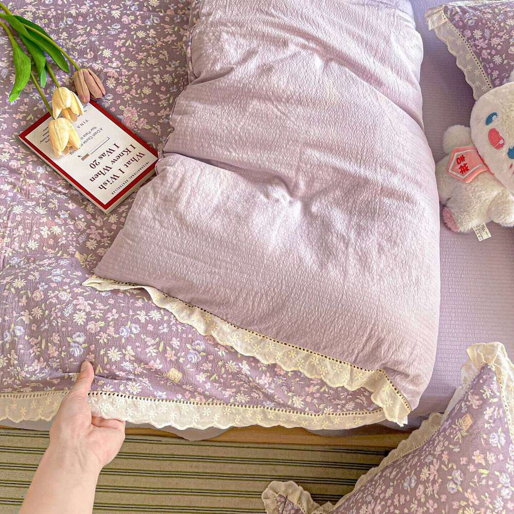 INS Princess Bedding Ruffle Lace Quilt Romantic Bedclothes Woman Girls Home Decor Duvet Cover Set Korean Style Floral H260312