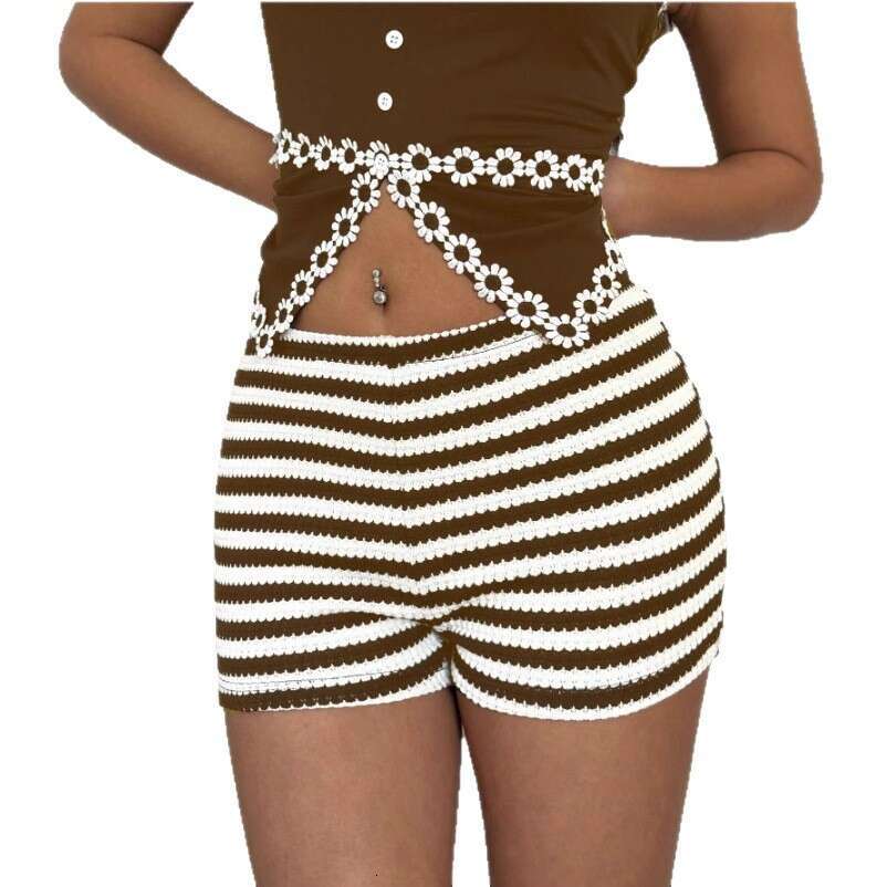 European and American fashion pants, Amazon cross-border spring-summer new style, stylish striped low-waist high-elastic women's shorts