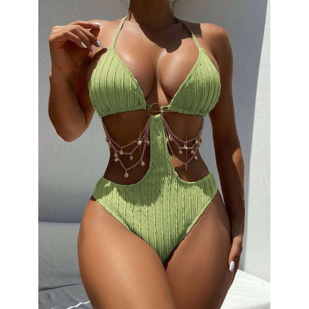 2025 Solid Bikini Set Women's Sexy High Waist Cross Back Two-Piece Swimwear Summer Lace Up Bandage One Piece Bodysuit Beachwear Y260303