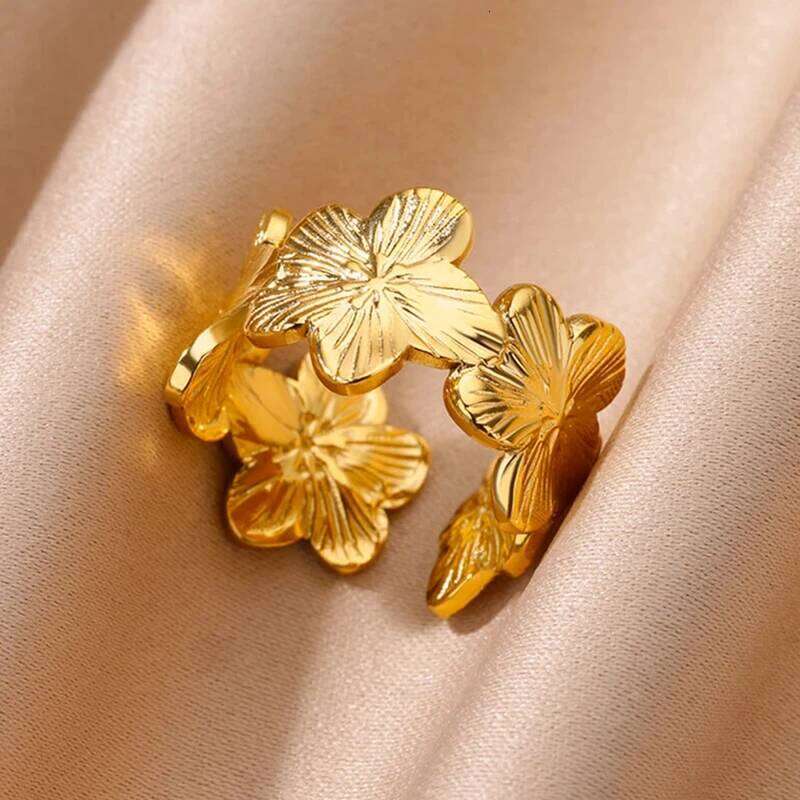 Stainless Steel Exaggerated Big Flower Rings For Women Gold Color Sunflower Finger Ring Female Fashion Aesthetic Jewelry Gift H260312