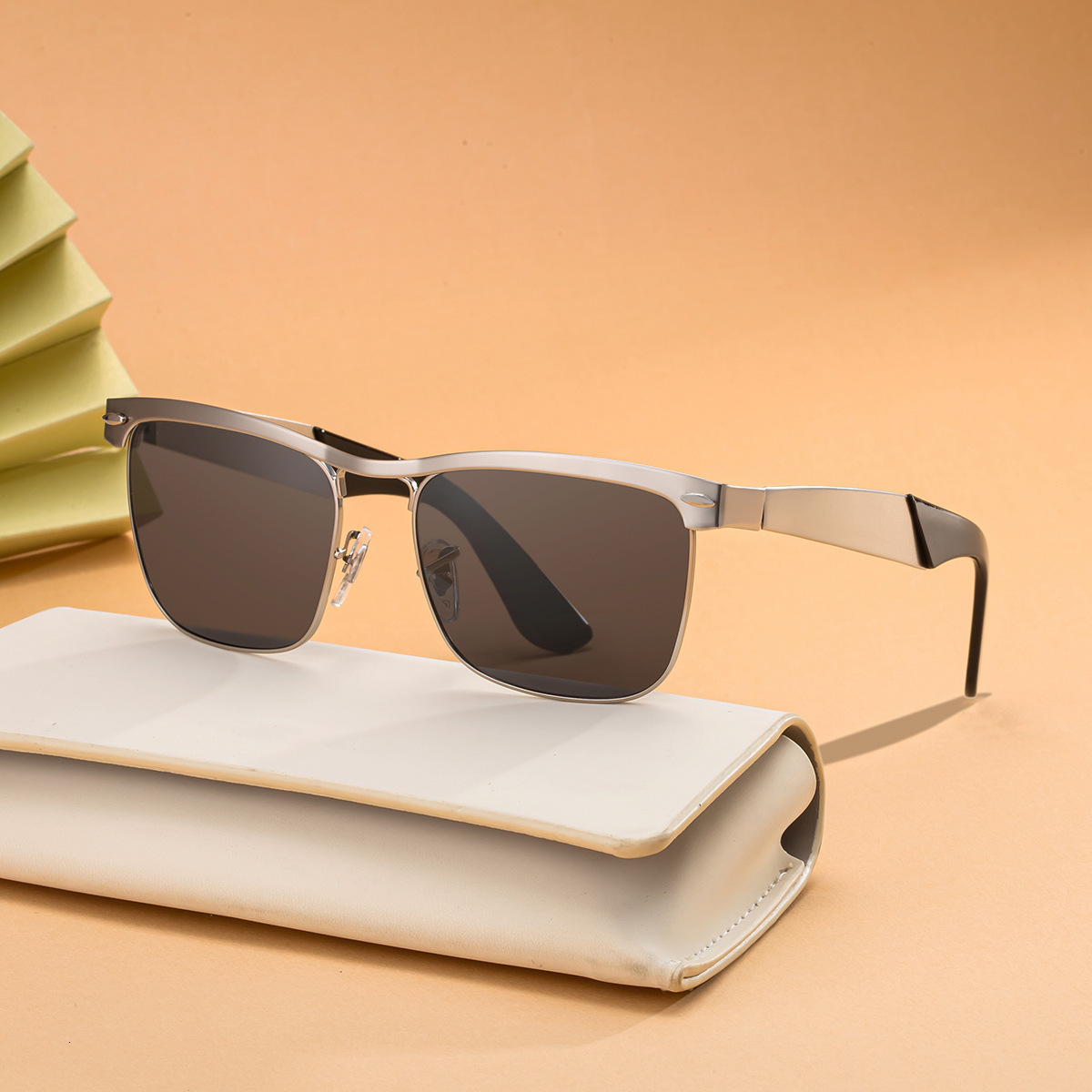 2026 New Fashion Square Frame Polarized with Stainless Steel Legs Outdoor Sun Protection Sunglasses for Men