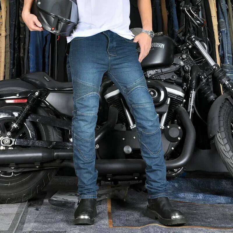 Men's Motorcycle Riding Jeans Pants, Anti-Skid Abrasion Resistant All-Weather Classic Fit Race-Ready Biker Gear 26Y0312