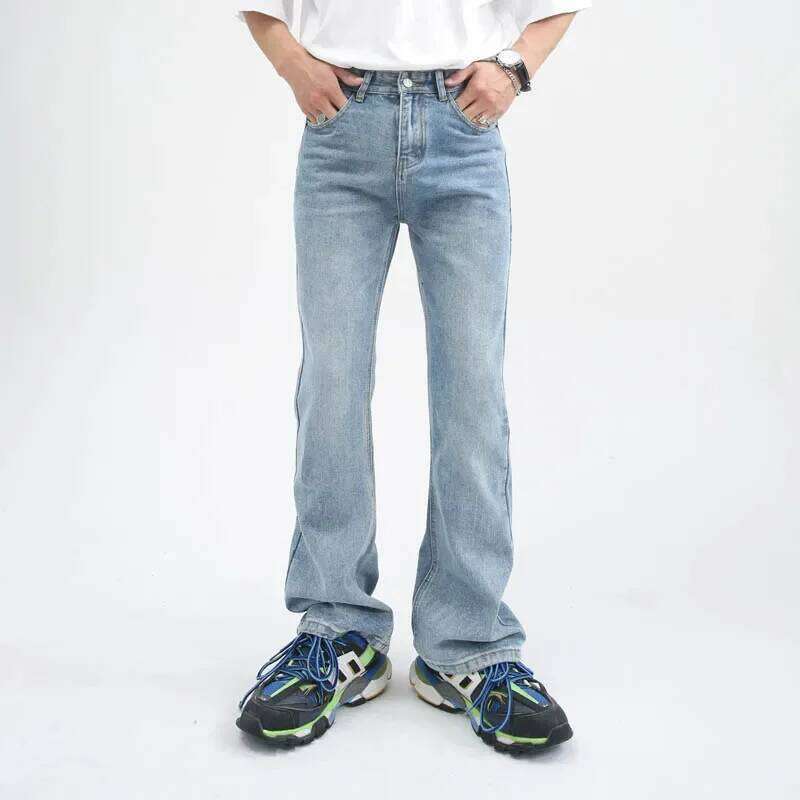 Men High Street Hip Hop Casual Small Flare Jeans Male Japan Korea Style Streetwear Vintage Denim Trousers Pant 26Y0312