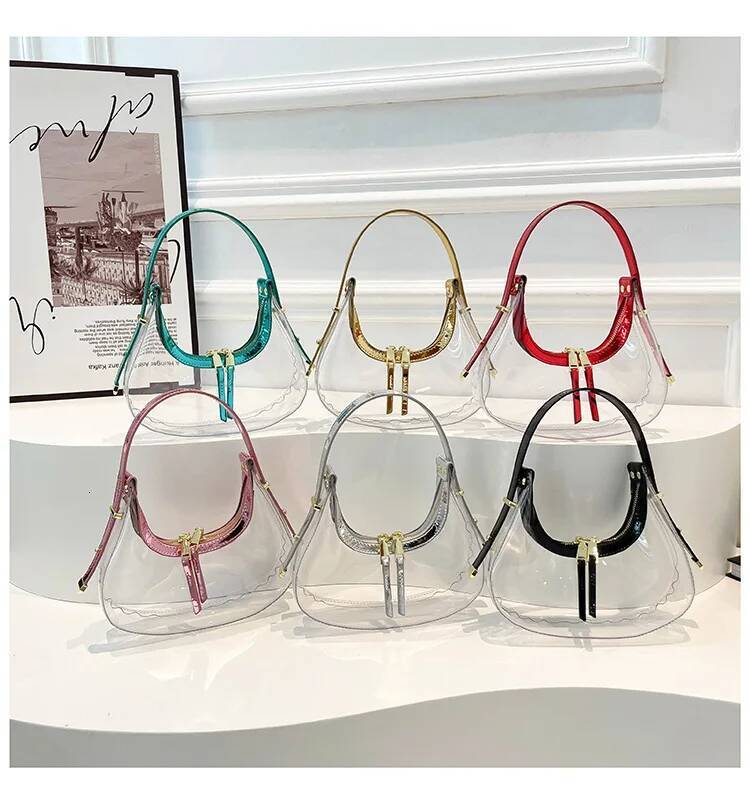 Luxury Designer Sequined PU Transparent Patchwork Women's Handbag Summer Clear Waterproof Beach Shoulder Bag Hobos Tote