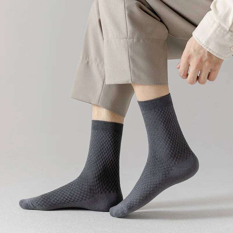 5 Pairs Bamboo Fiber Men New Classic Business Long Socks Summer Winter Casual Man Dress Sock Size EU38-43 Z260312
