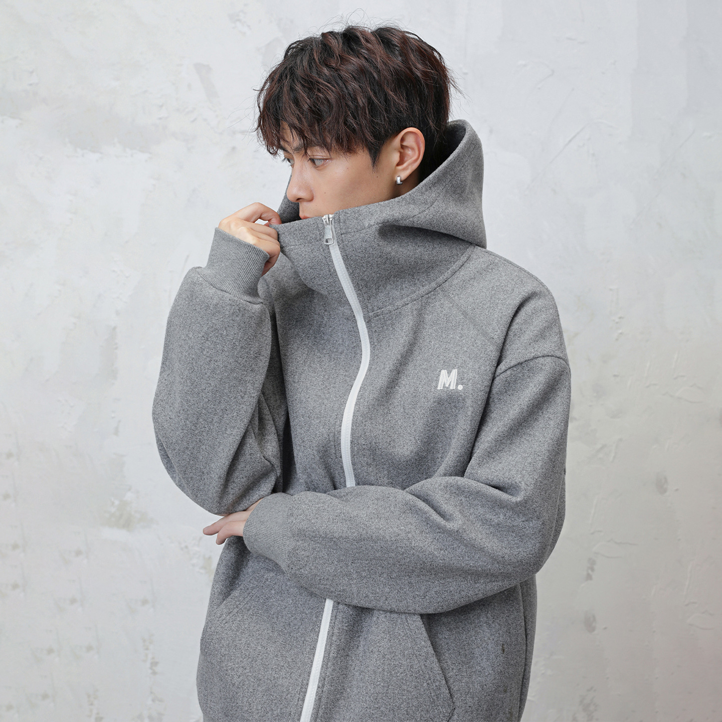 Heavy Designer Hoodie Woolen Hooded Sweatshirt Autumn Style Retro Color-block Zipper Cardigan Jacket Textured Thickened Hoodie