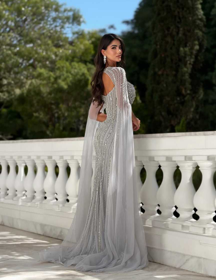 New Arrival Evening Dresses With Cape Mermaid Strapless Beading Crystals Sleeveless Backless Party Dress Dresses Celebrity Prom Gown Customized Vestid