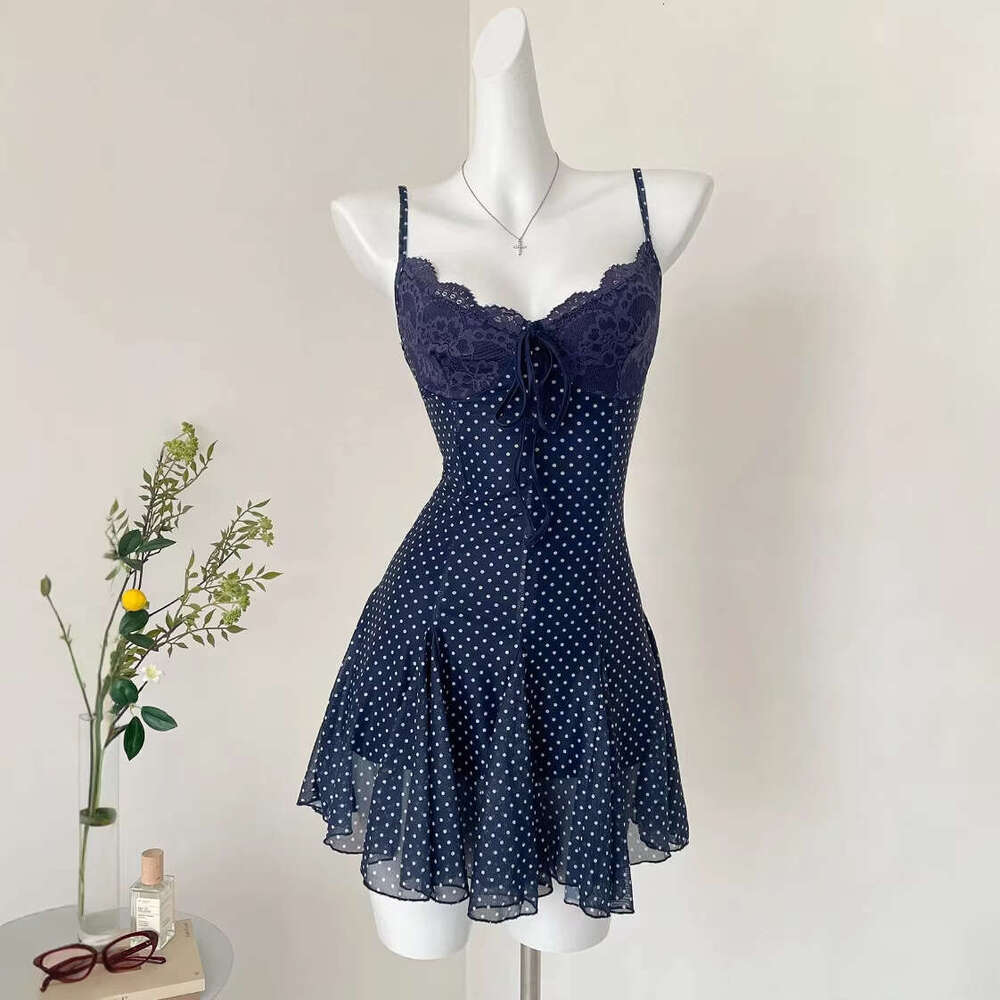 Leopard print lace patchwork camisole for women 2026 sexy spring new butterfly tie waist short dress