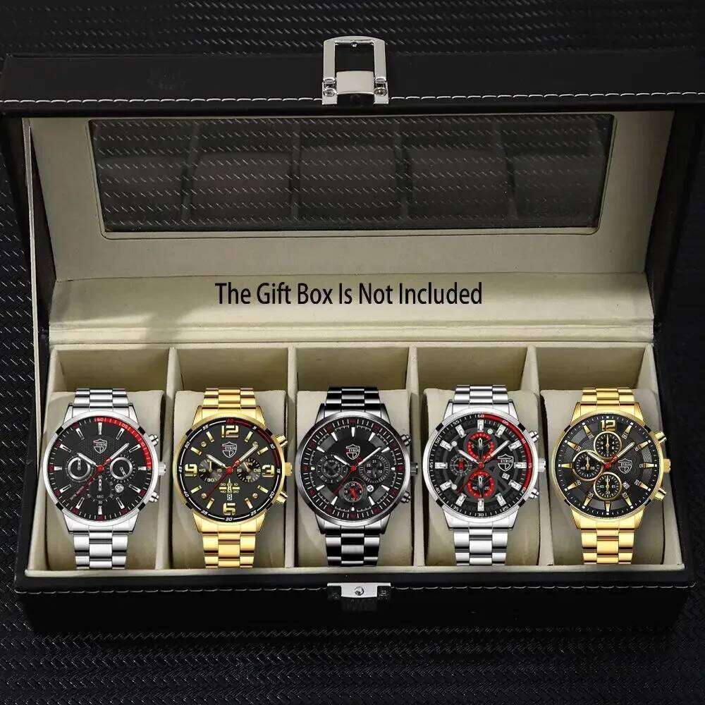 5p/set Business Casual Fashion Alloy Quartz Watch Set Men's Gift