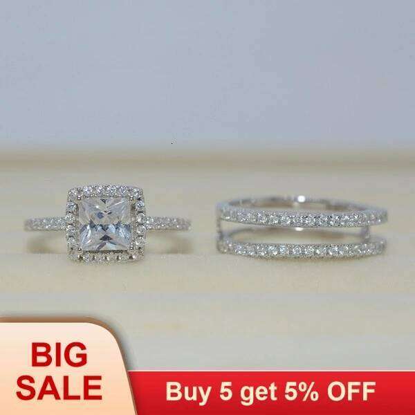 Luxury Female White AAA Zircon Wedding Ring Set Fashion 925 Silver Filled Jewelry Promise Engagement Rings For Women H260312