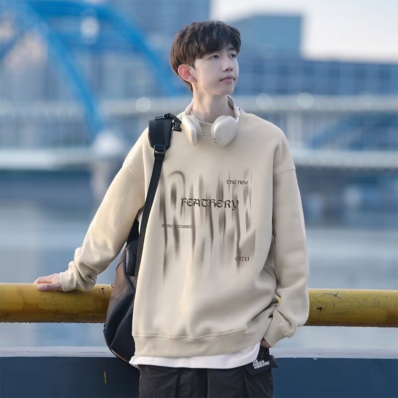 Designer Hoodie Retro Round-neck Sweatshirt For Men Spring And Autumn Trendy Brand Stylish And Loose Long-sleeve T-shirt Men's Hoodless Top
