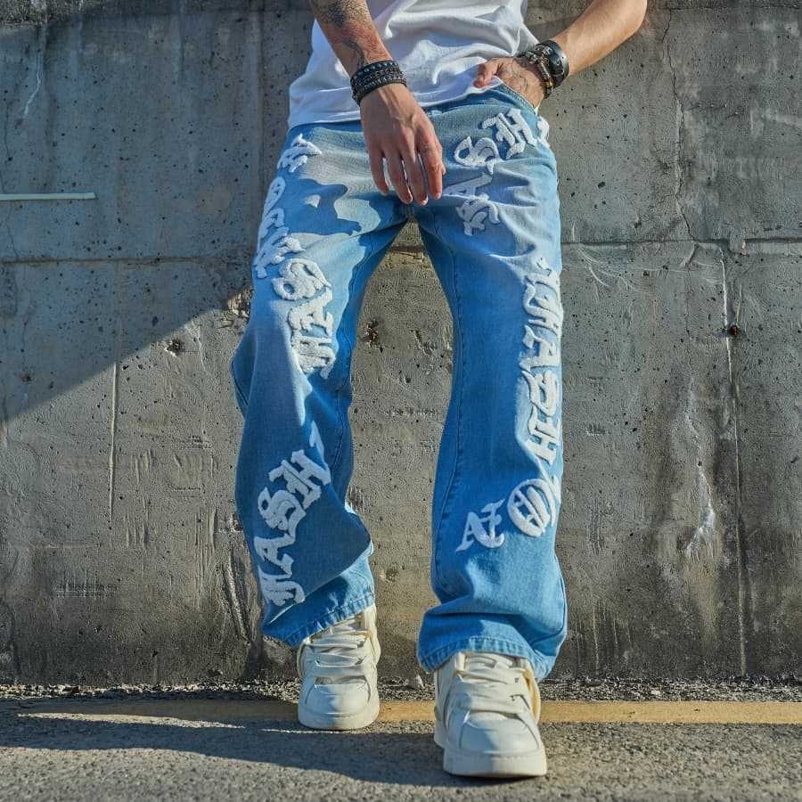 Luxury Brand Designer Clothes Trade Men's Trendy Fashion Simple Loose Straight Casual Jeans