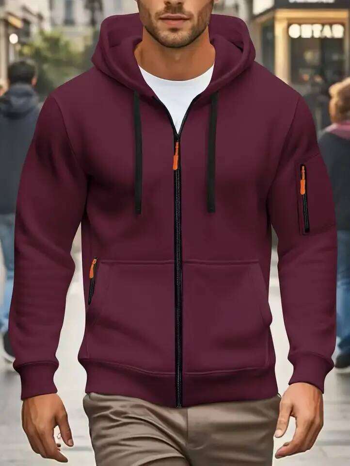 autumn and winter New Hoodies Long Sleeve pocket Zipper Design Hooded Sweatshirt Men Sportswear Casual Jacket