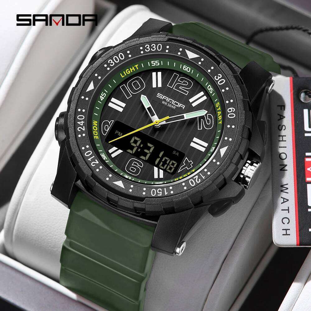 SANDA 3375 Men's Electronic Watches Fashion Sport Waterproof Quartz Silicone Strap Clock Calendar Male Analog Digital Wristwatch