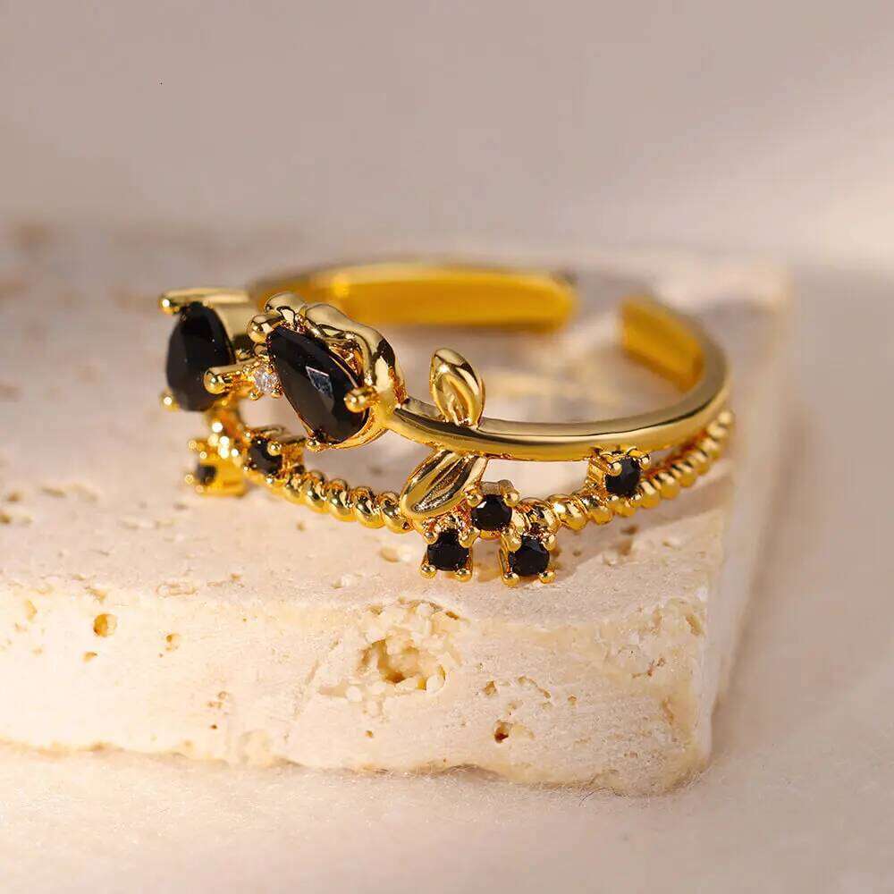 Gold Color Stainless Steel for Women Colorful Cubic Zircon Heart Opening Adjustable Ring Fashion Jewelry Wedding Gift H260312