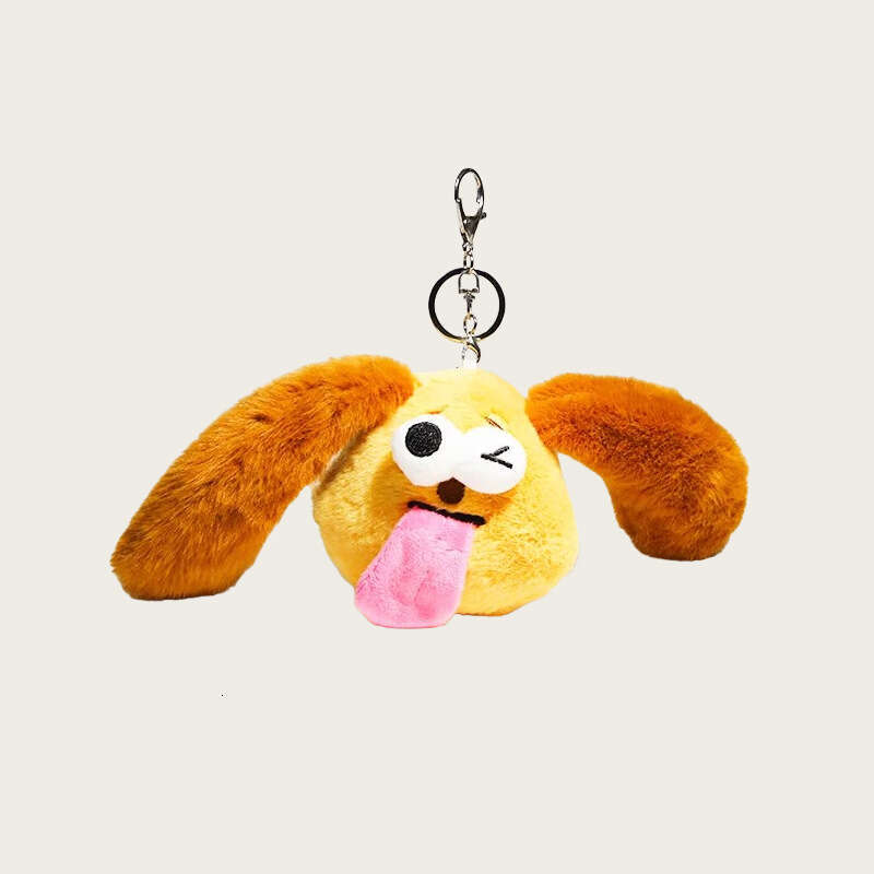 and Adorably Ugly Big-Eared Puppy Sticking Out Tongue Plush Toy, Cute Little Monster Pendant, Cartoon Keychain for Women
