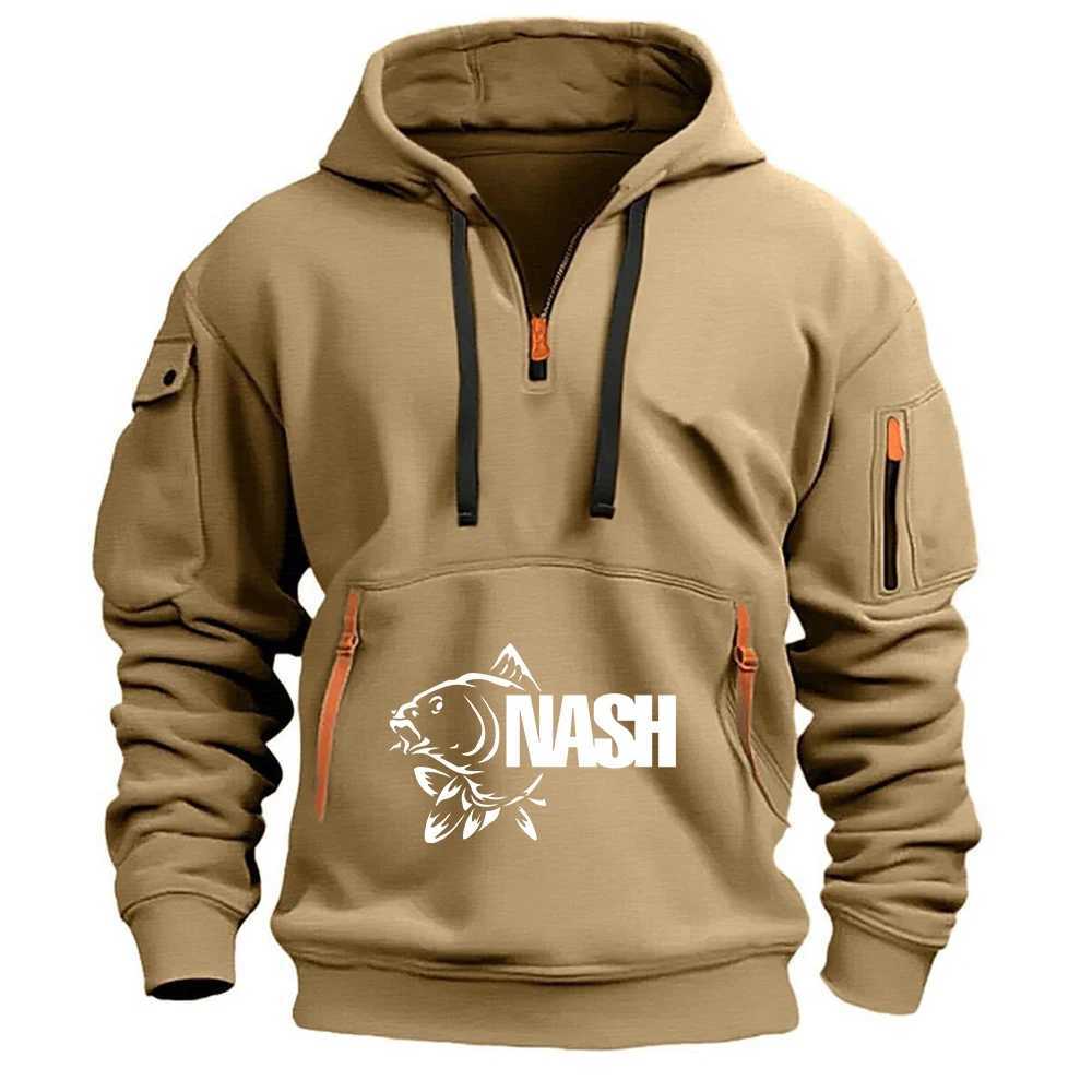 Funny Fishinger Carp Fish Fisherman 2025 Men New Half Zipper Hoodie Spring Autumn New Casual With Pockets Pullover M260312