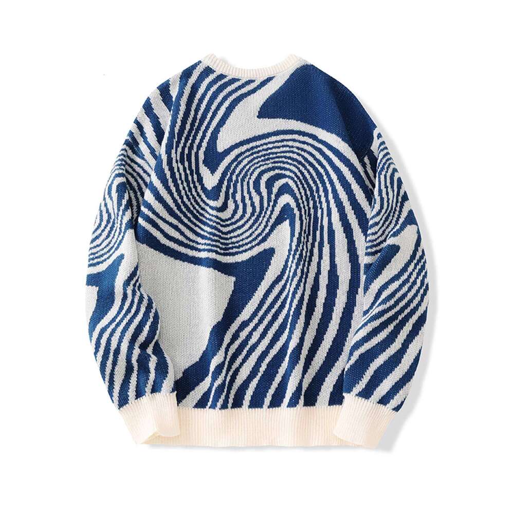 New Popular Autumn and Winter Maze Jacquard Pattern Sweater Casual Round Neck Contrast Color Knitted Men's Pullover
