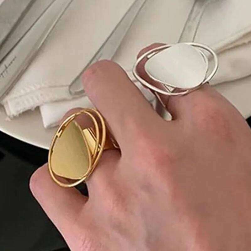 925 Sterling Silver Rings for Women Couple Minimalist Handmade Simple GOld Circle Big Ring Fine Jewelry Gift Prevent Allergy H260312