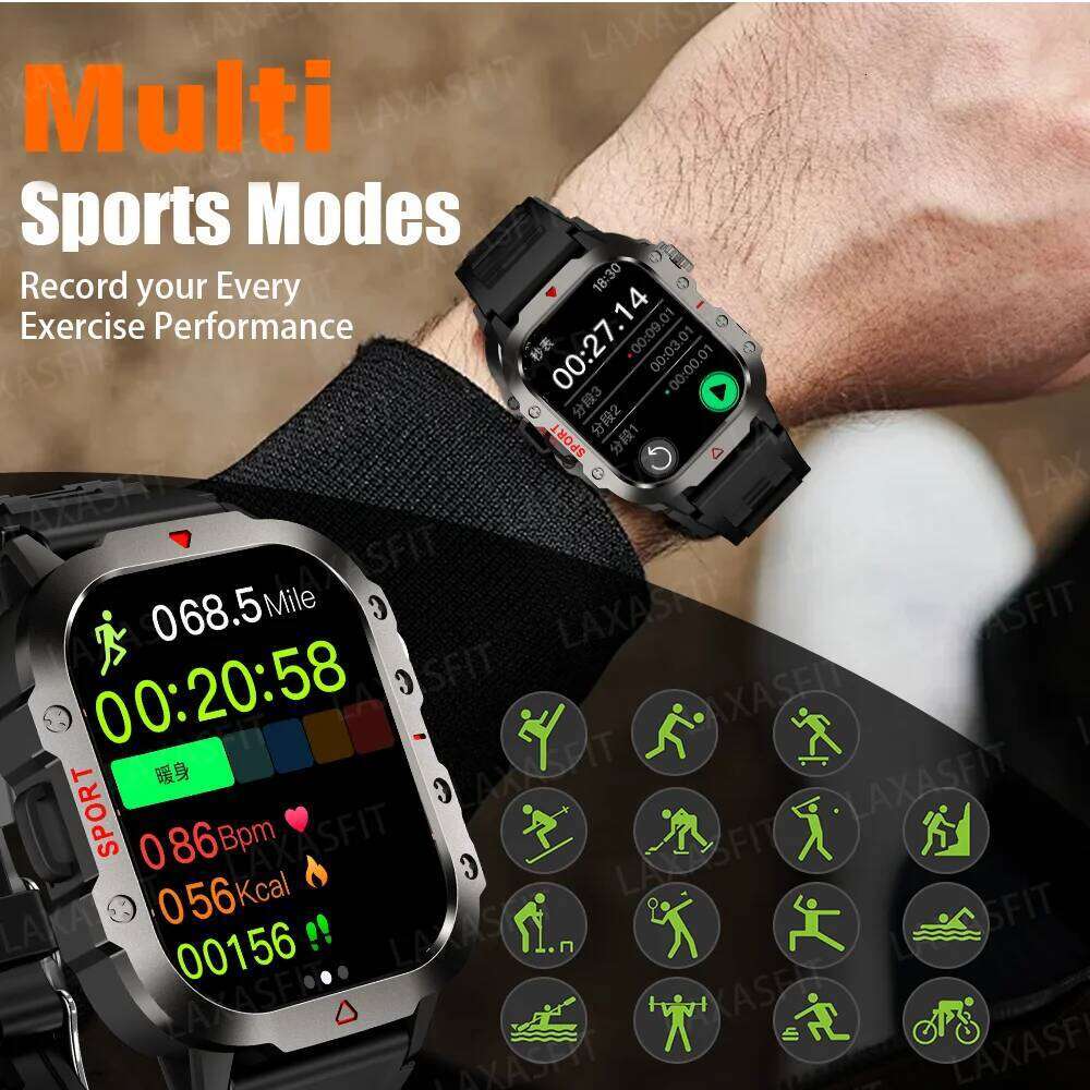 G.L Wear New Military Men Outdoor Sports Fitness Tracker Health Monitor 2.19 inch Bluetooth Talk Smart Watch