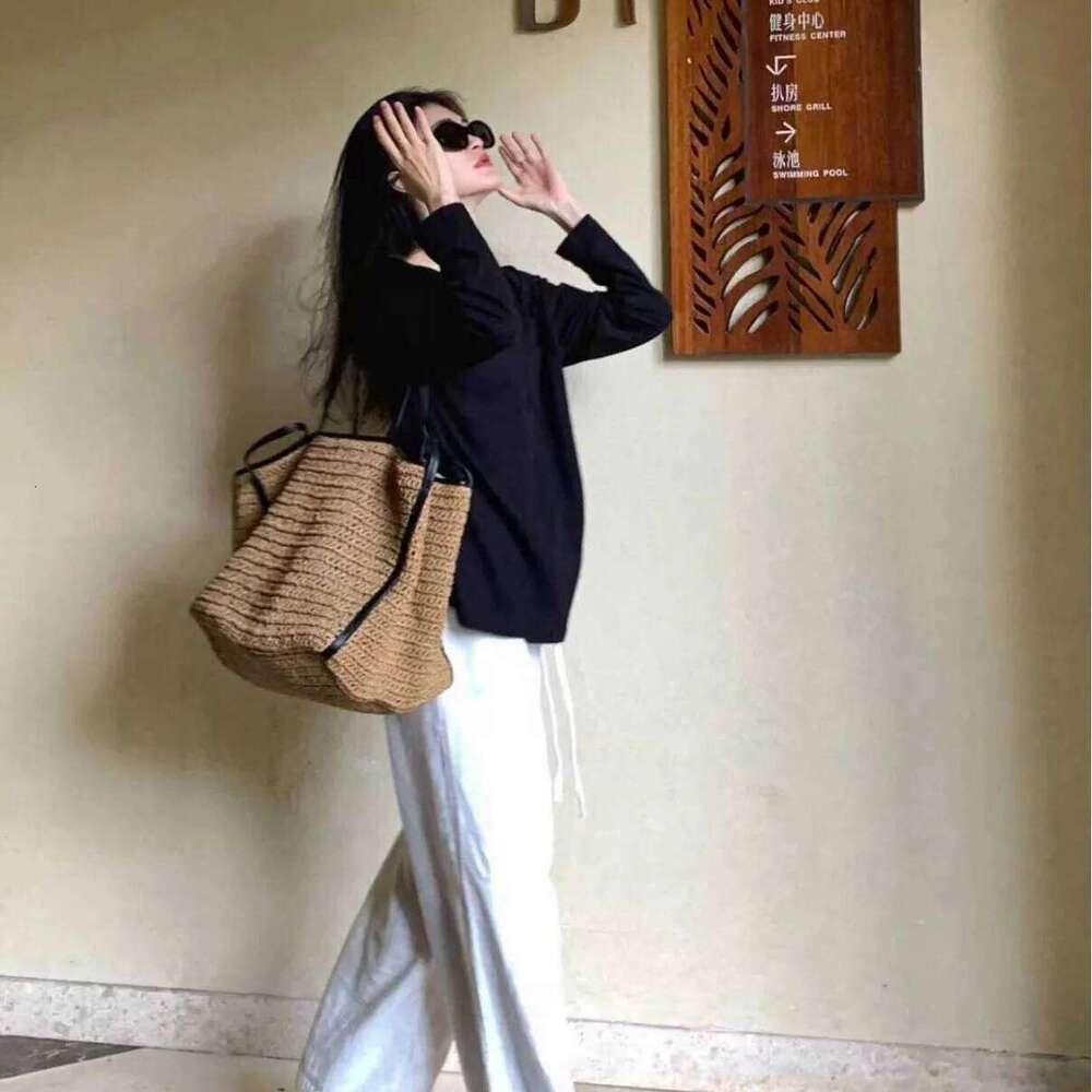 NEW Woven Designer For Women Shoulder Summer Travel Straw Bucket Bag Handbag Soft Crochet Beach Bags Shopper Tote Purse WONST