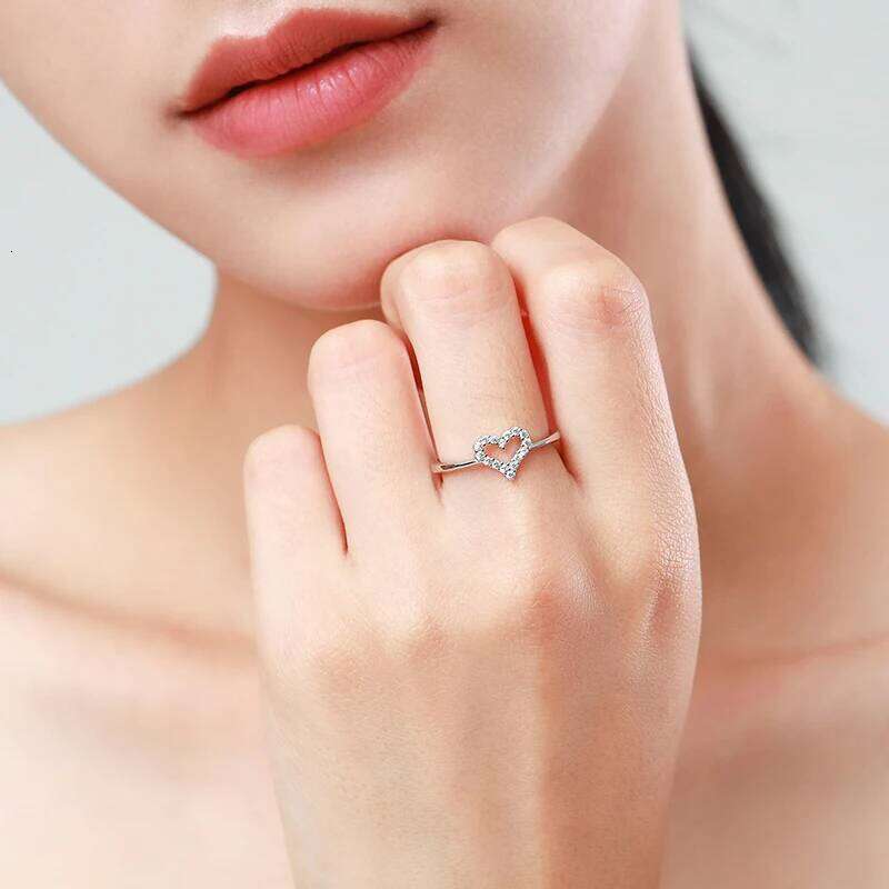 Ailmay Fine Romantic Hollowed Heart 925 Sterling Silver Clear Zircon Finger Ring For Women Wedding Engagement Statement Jewelry H260312