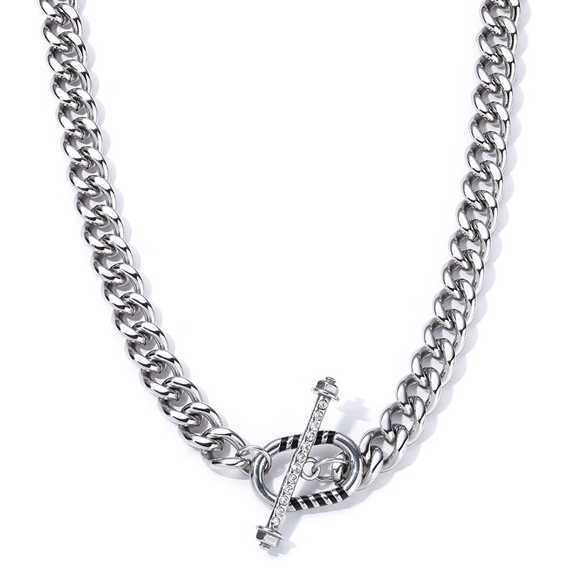 Simple Silver Circular Cuban Chain Necklace With Ot Buckle Multifunctional Daily And Exquisite Fashion Gift