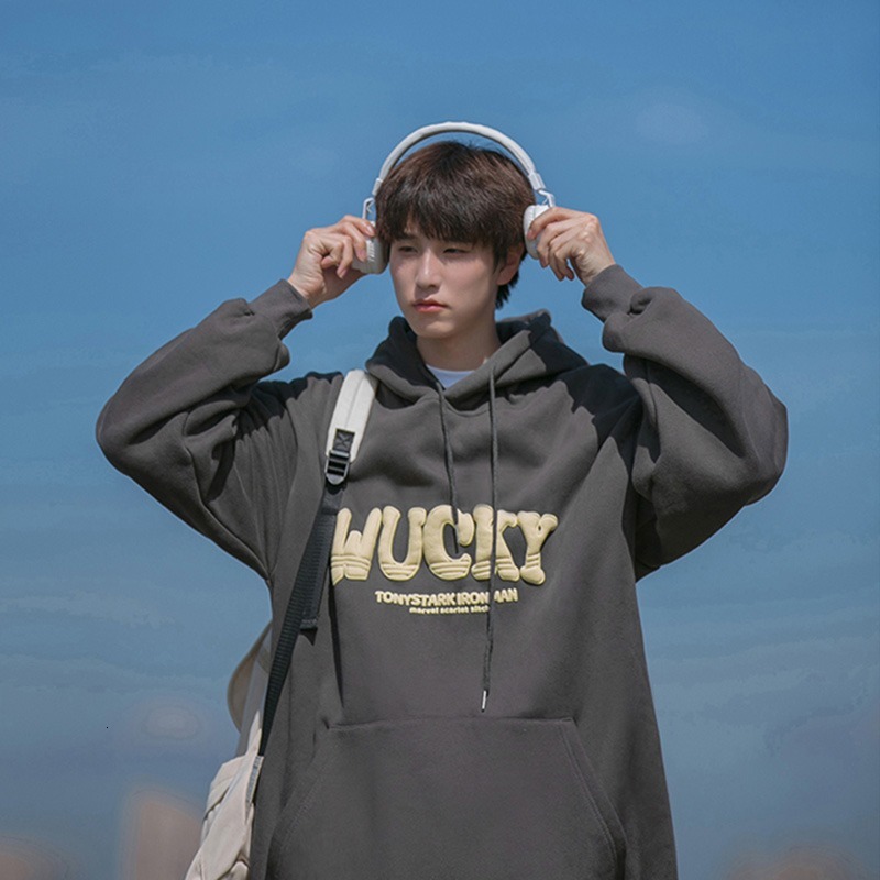 Teenage Men's Printed Sweatshirt New Autumn/winter Fleece-lined Trendy Designer Hoodie Brand Men's Hooded Casual Loose Pullover