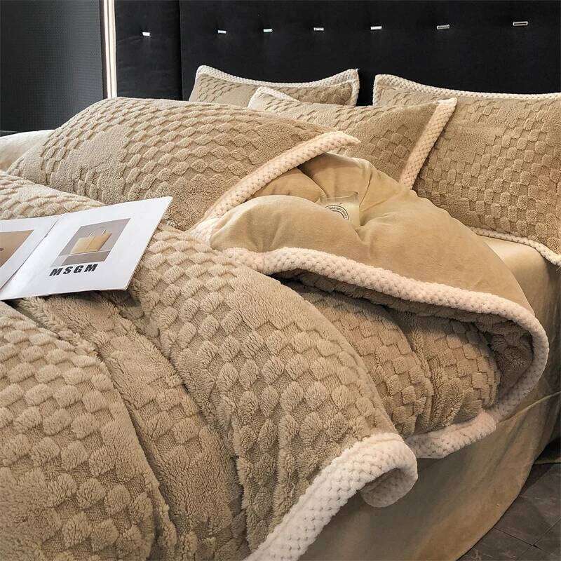 2024 high gram weight new jacquard tafu fleece quilt cover blanket big bag, wide edge four-piece set H260312