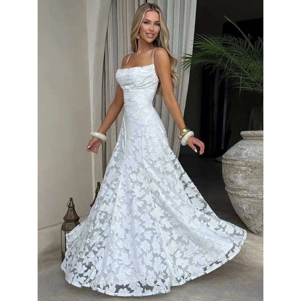 Spaghetti Strap Backless Sexy Maxi Women Gown Fashion Off-shoulder Sleeveless Lace-up Evening Club Party Dress C260312
