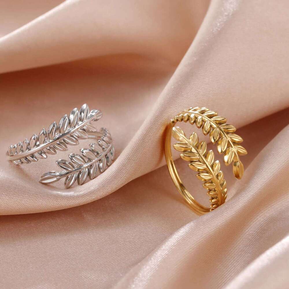 Skyrim New In Wheat Ears Leaf Ring Boho Stainless Steel Gold Color Open Women Rings 2025 Trendy Jewelry Valentine Gift Wholesale H260312
