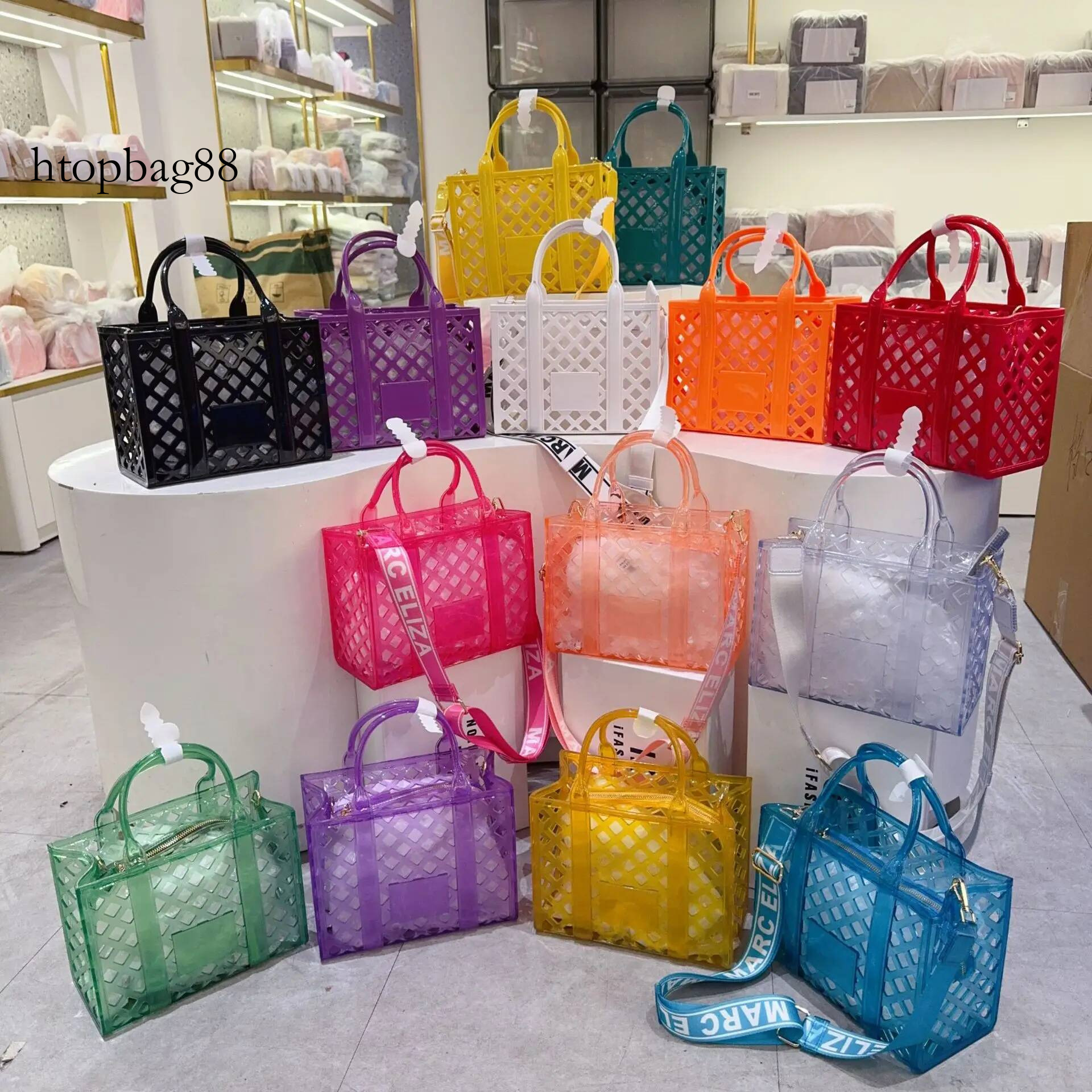 Adult Hollow Vegetable Basket Unisex Forest Candy Color PVC Shoulder Large Capacity Wide Strap Transparent Tote Bag Handbag