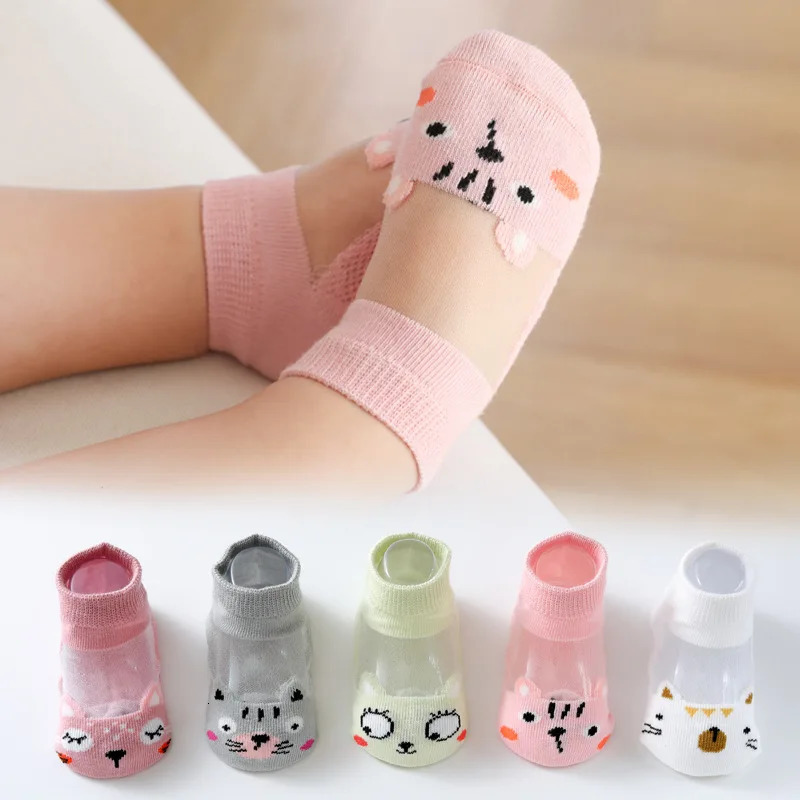 5 Pairs Summer Cotton Kids Socks Cute Cartoon Thin Mesh Baby Short Dinosaur Bear Children for Boys Girls Stuff 260311