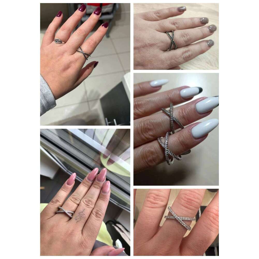 Huitan Cross X Shape Women Engagement Full Paved CZ Stone Silver Color Elegant Simple Female Jewelry Ring Hot Sale H260312