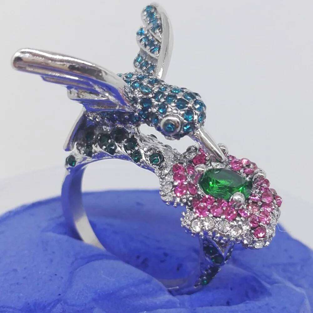 Milangirl Fashion Women's Plated Crystal Rhinestones Bird Flower Ring Wedding Engagement Jewelry Whole Sale H260312