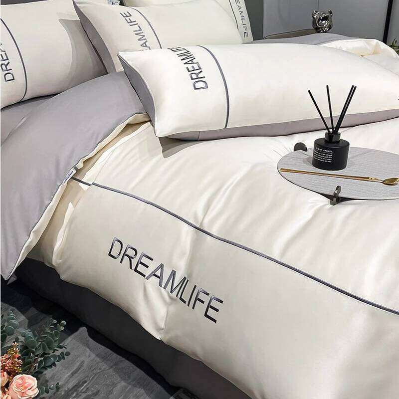 100% Embroidery Bedding Sets High-End Summer Ice Silk Soft Duvet Kit Skin Friendly Cooling Comforter Cover Set H260312