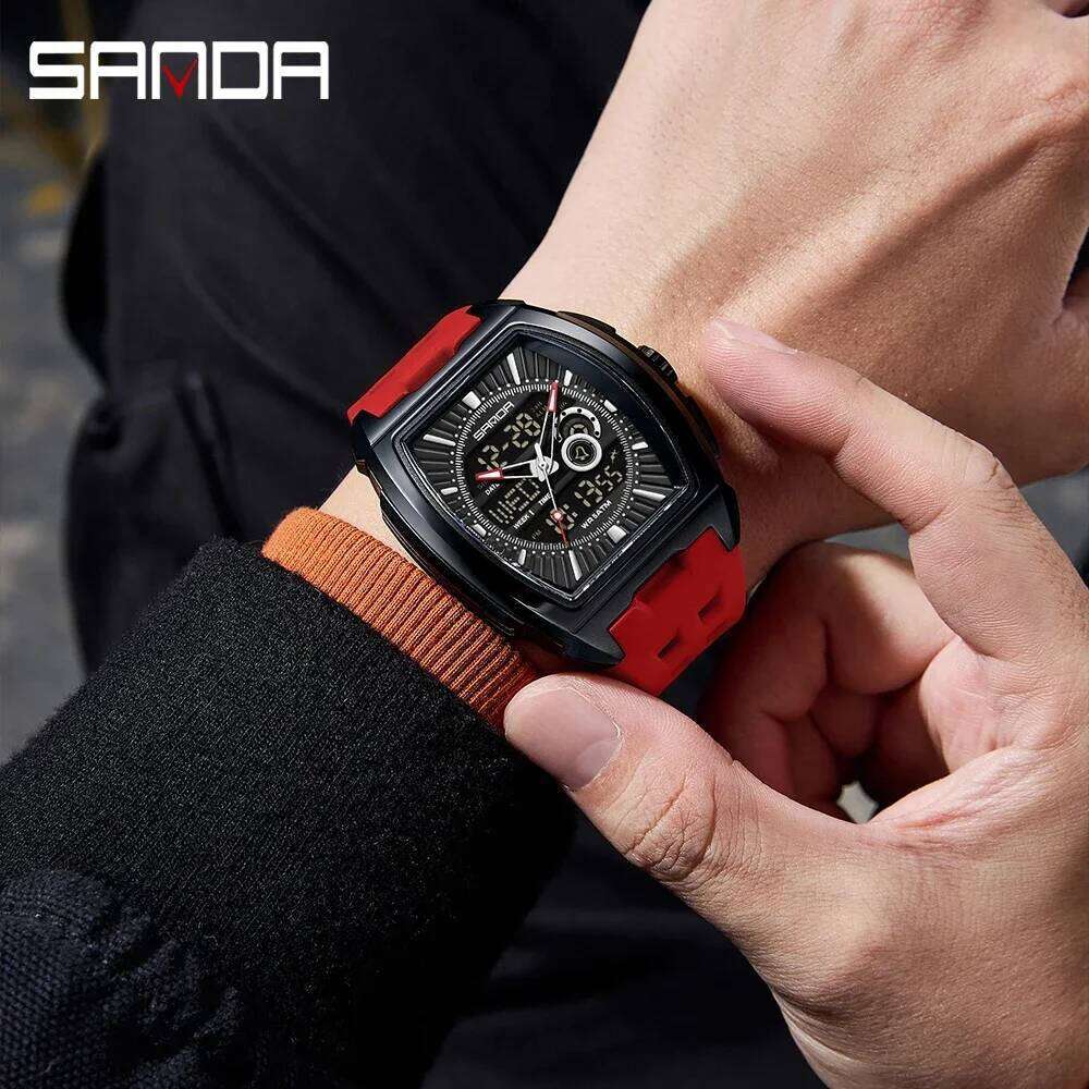 SANDA 5118 fashion Luxury alarm clock men electronic digital multifunctional trend men's watch silicone waterproof hand