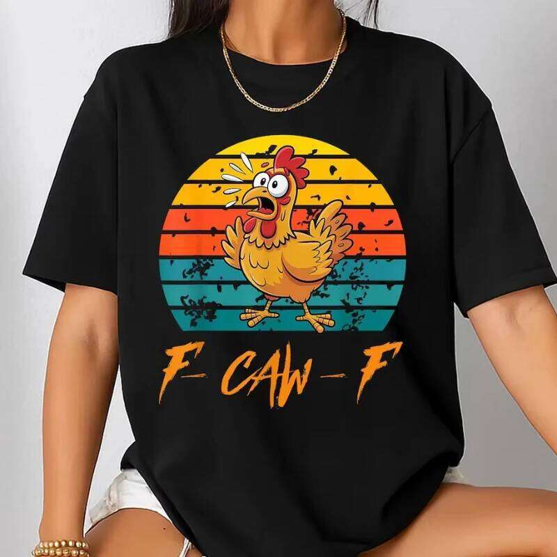 Funny F-Caw-F Shirts Sunset Vintage FCAWF T-Shirt Sweatshirt Hoodie Black Bird Chicken Meme Shirt Tops Z260312
