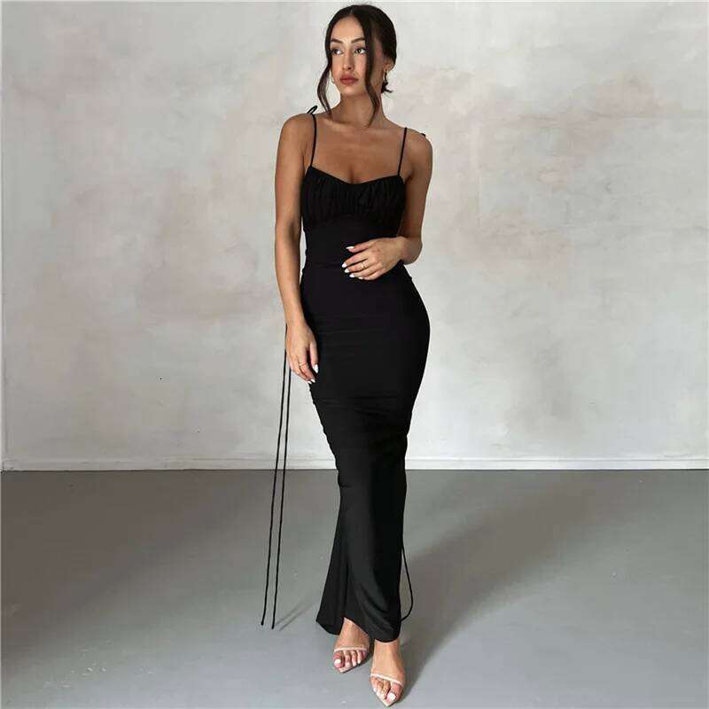 Y2k Elegant Deep Open Back Backless Slim Maxi Women Spaghetti Strap Sleeveless Bodycon Long Dress Sexy Club Party Vestidos C260312