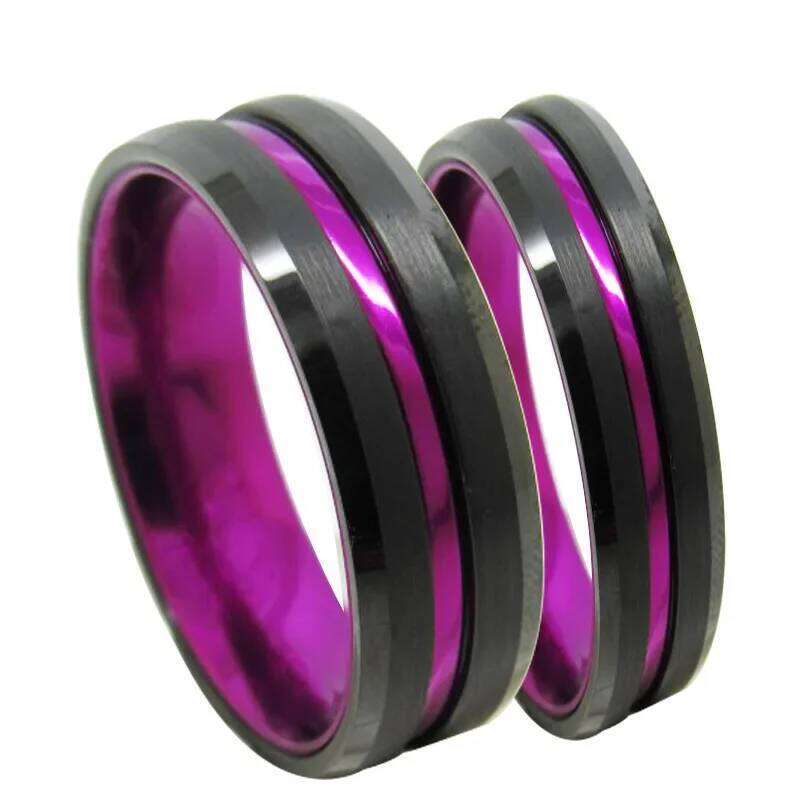 Somen New Men Black Brushed Tungsten Carbide Ring 6mm 8mm Purple Inside Wedding Band Male Engagement Rings Anel Masculino H260312