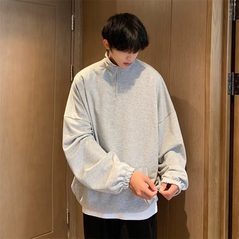 Spring Style Trendy Ins Half-high Collar Zip-up Sweatshirt For Men Casual Loose Pullover Jacket Designer Hoodie With Logo