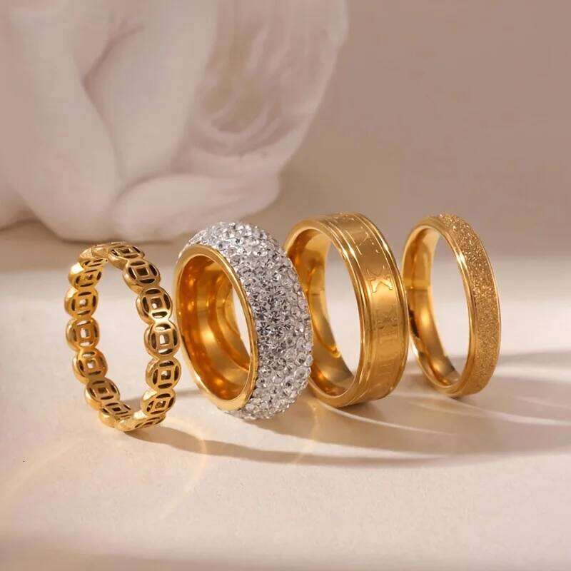 316L Stainless Steel Ring Set For Women 2025 New Trendy Zircon Finger Jewelry Accessory H260312